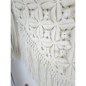 Boho Crochet Wall Hanging or Blanket Romantic Cream Puff Stitch Triangle Fringe